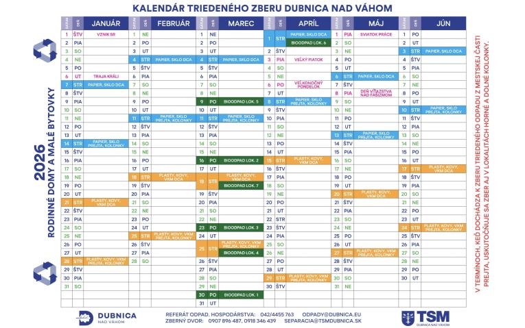 Kalendár triedeného zberu 2026