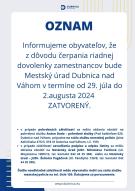 Mestský úrad bude od 29. júla do 2. augusta zatvorený 1