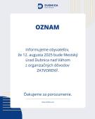 Mestský úrad bude 12. augusta 2025 zatvorený 1